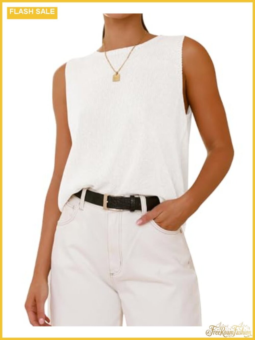 Sleeveless Ribbed Knit Sweater Vest Crewneck Business Casual Top